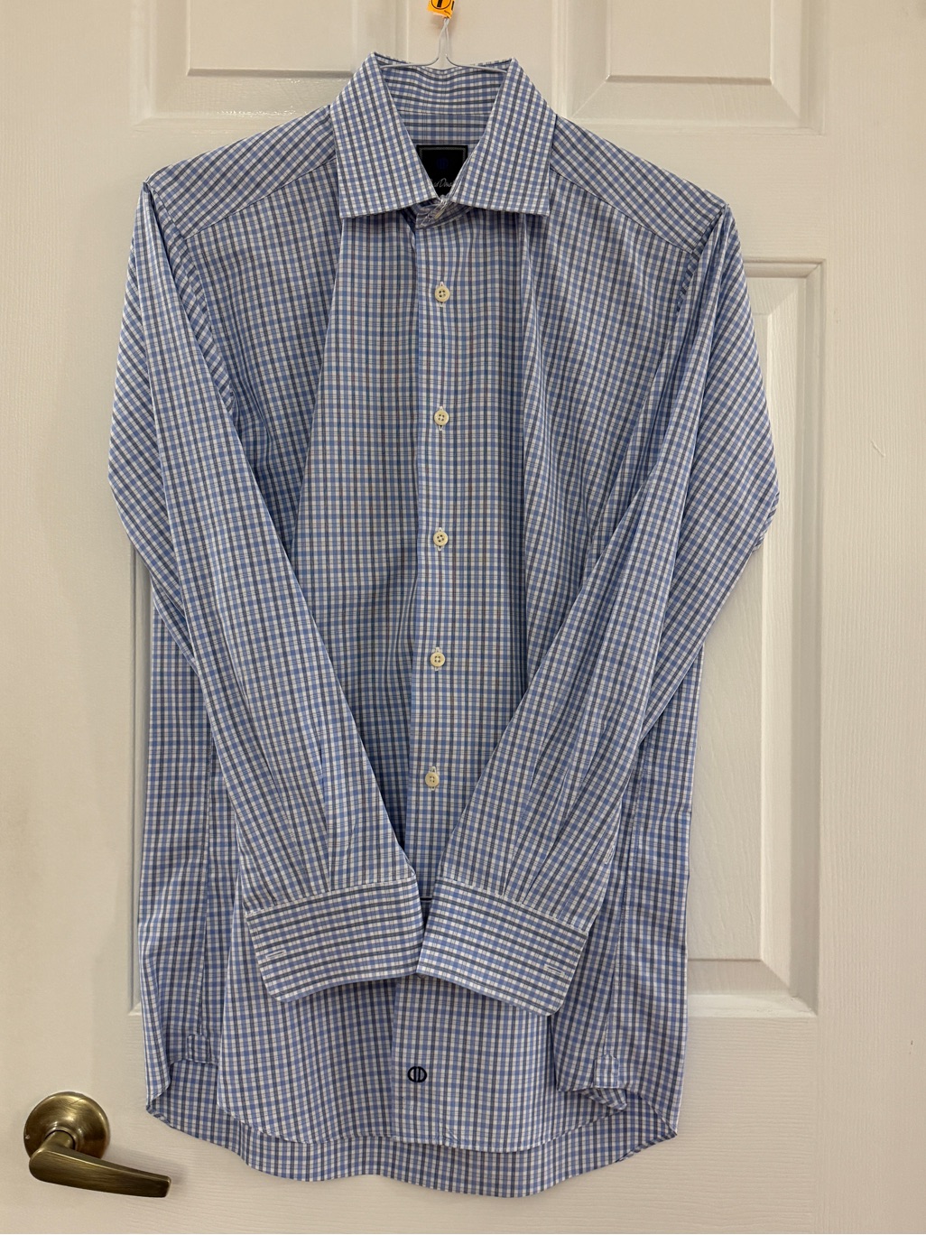 David Donahue Blue And White Check Dress Shirt